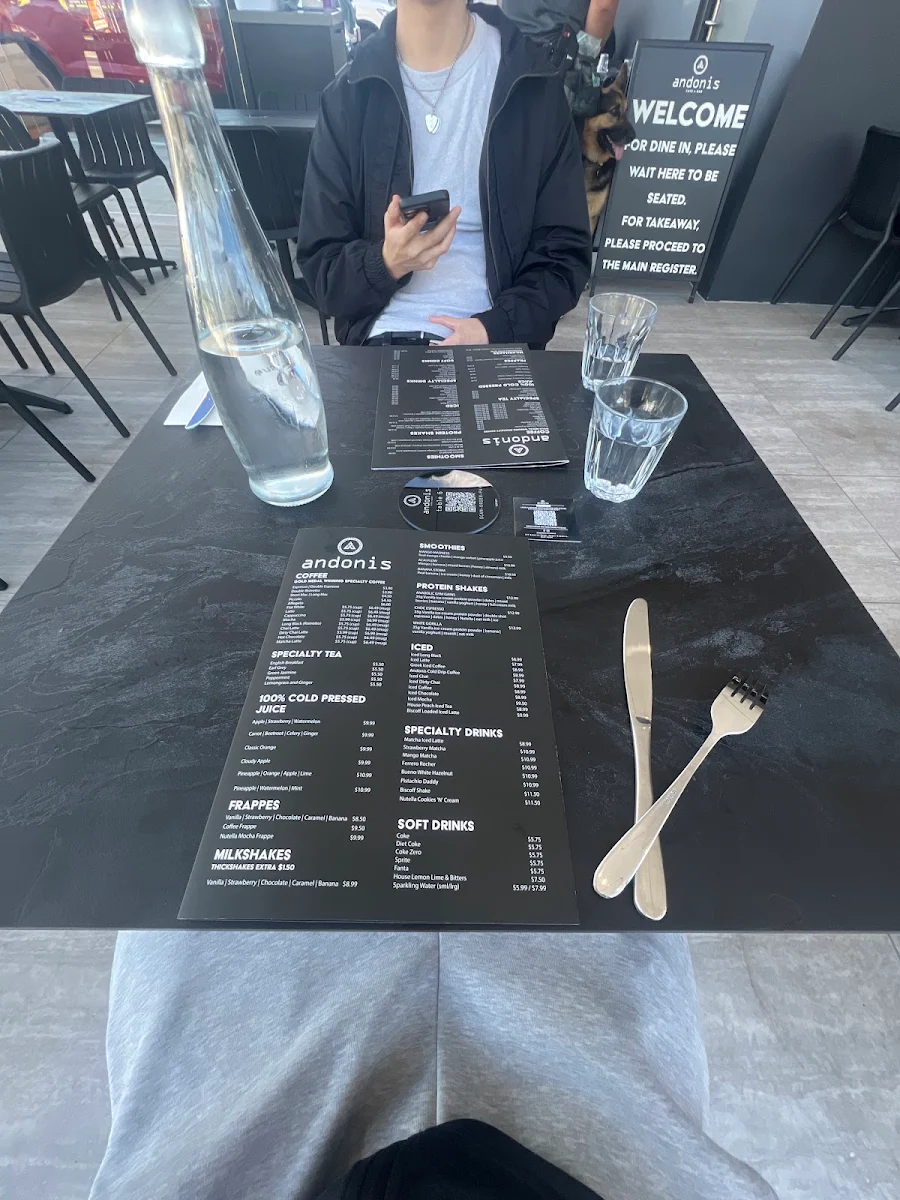 Menu, Andonis Cafe & Bar, Upper Coomera