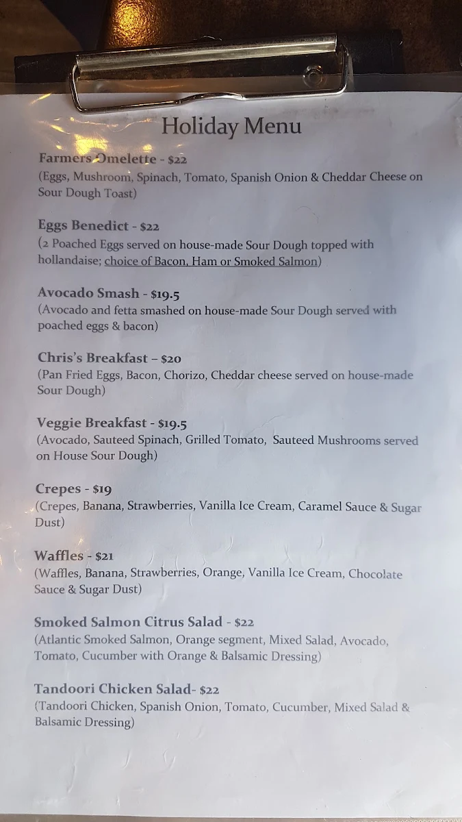 Menu, Chris's Patisserie & Bakehouse