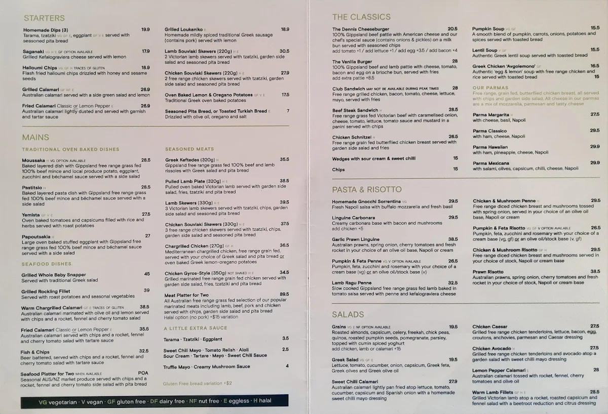 Menu, Vanilla Lounge