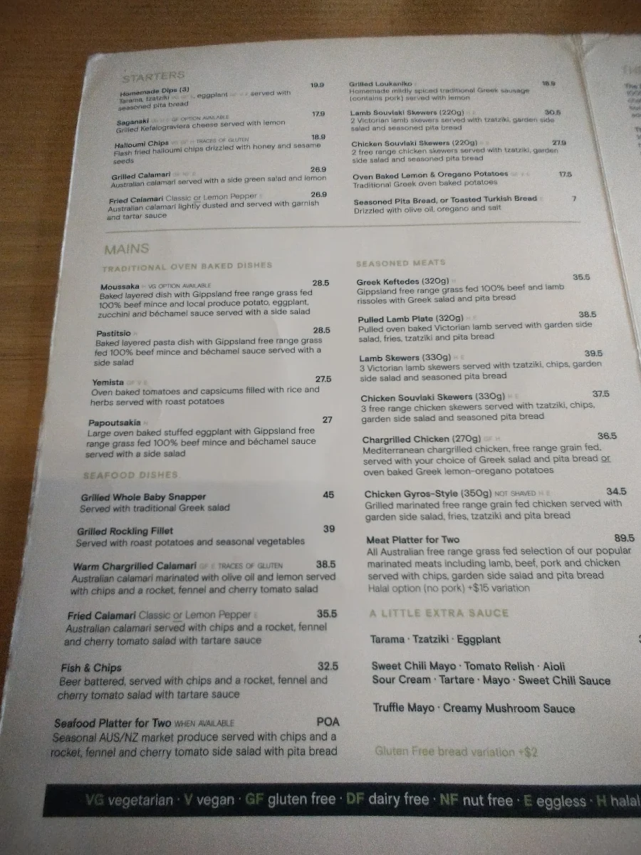 Menu, Vanilla Lounge