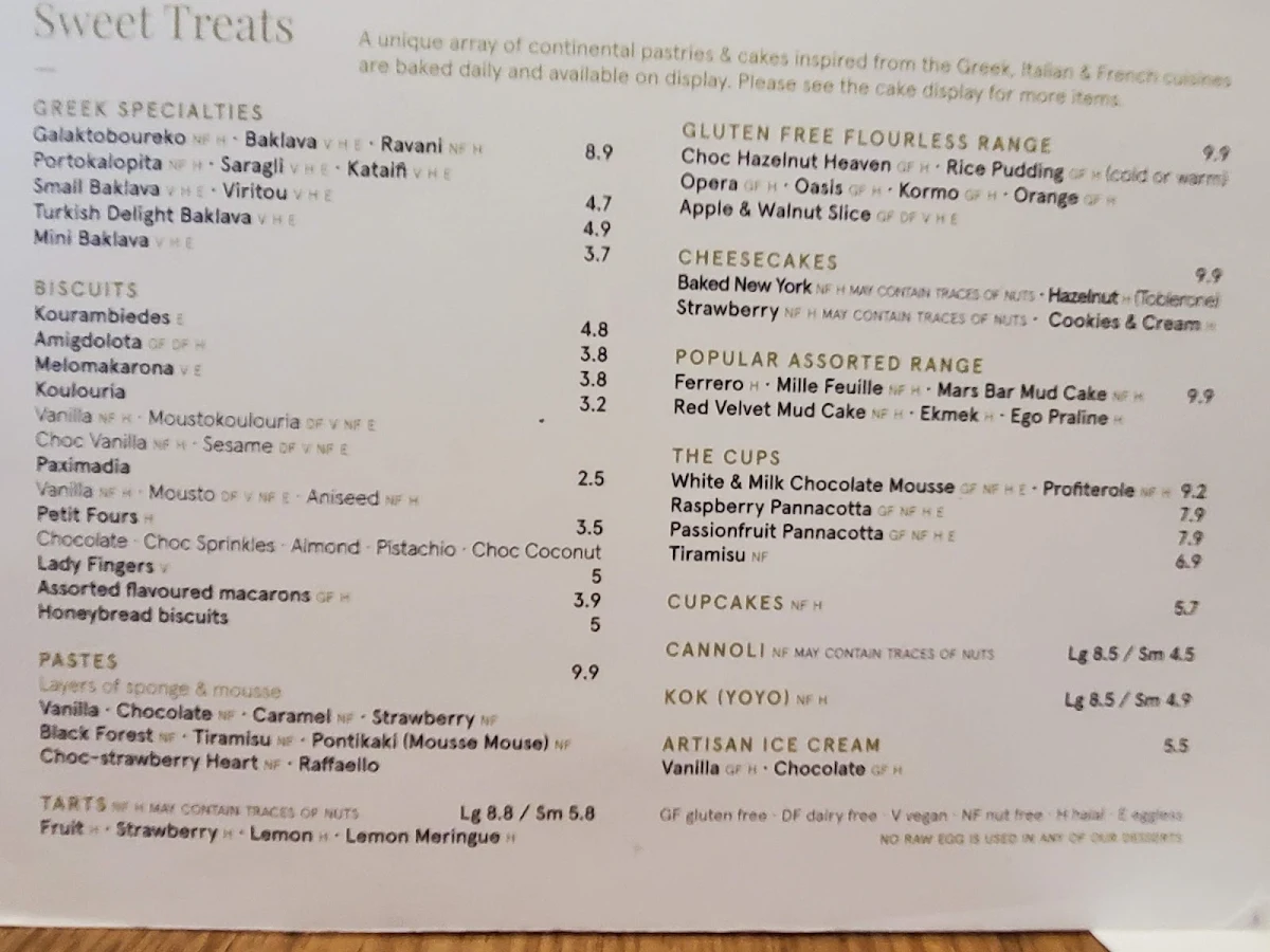 Menu, Vanilla Lounge