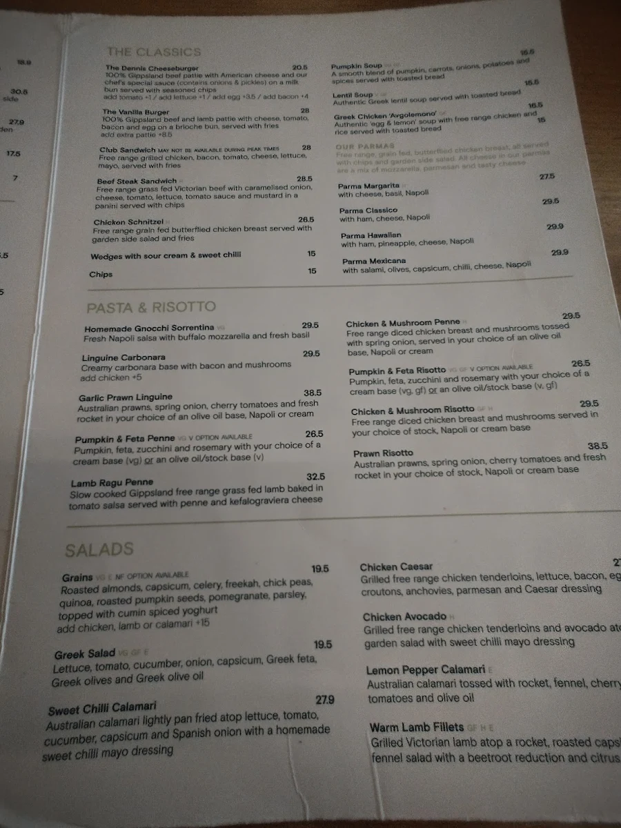 Menu, Vanilla Lounge