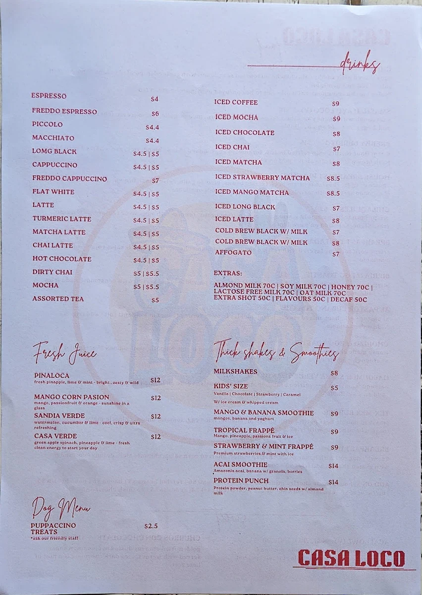 Menu, Casa loco