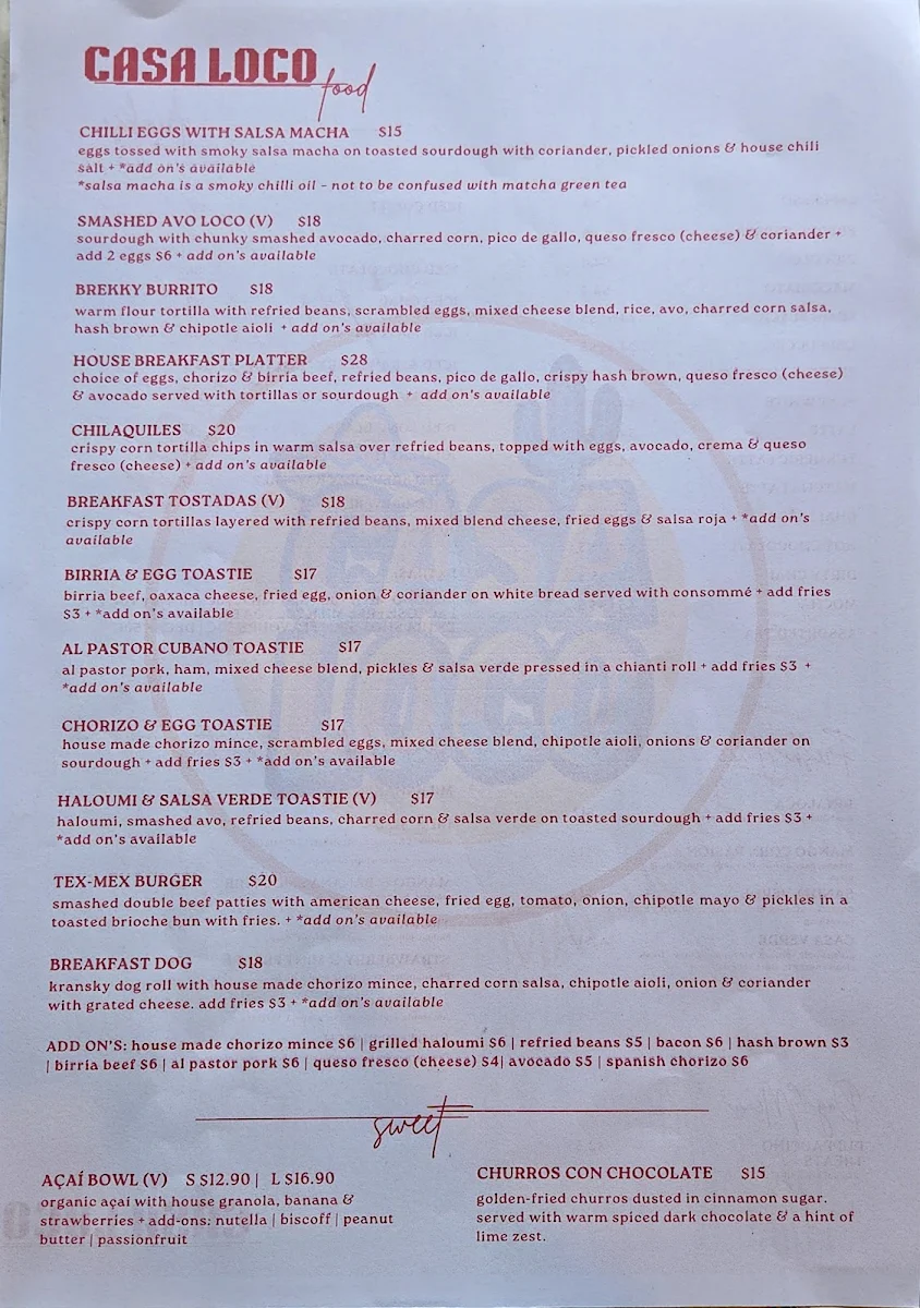 Menu, Casa loco