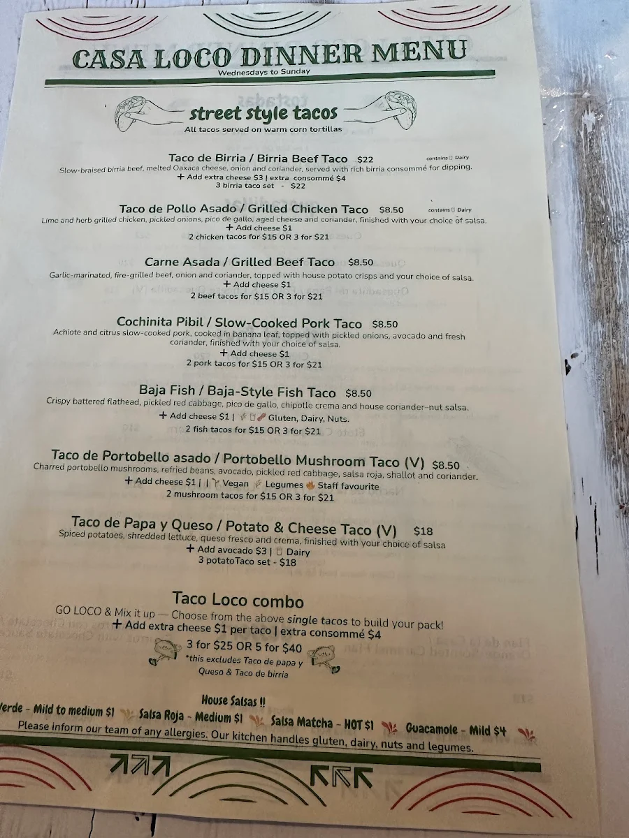 Menu, Casa loco