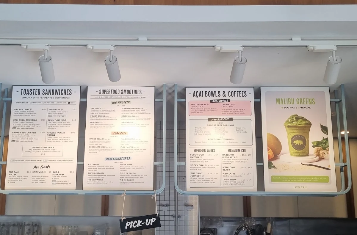 Menu, Cali Press Cafe & Breakfast Randwick