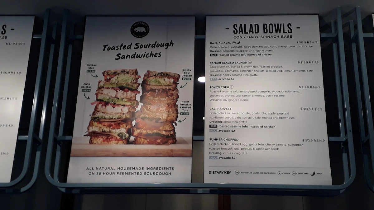 Menu, Cali Press Cafe & Breakfast Randwick