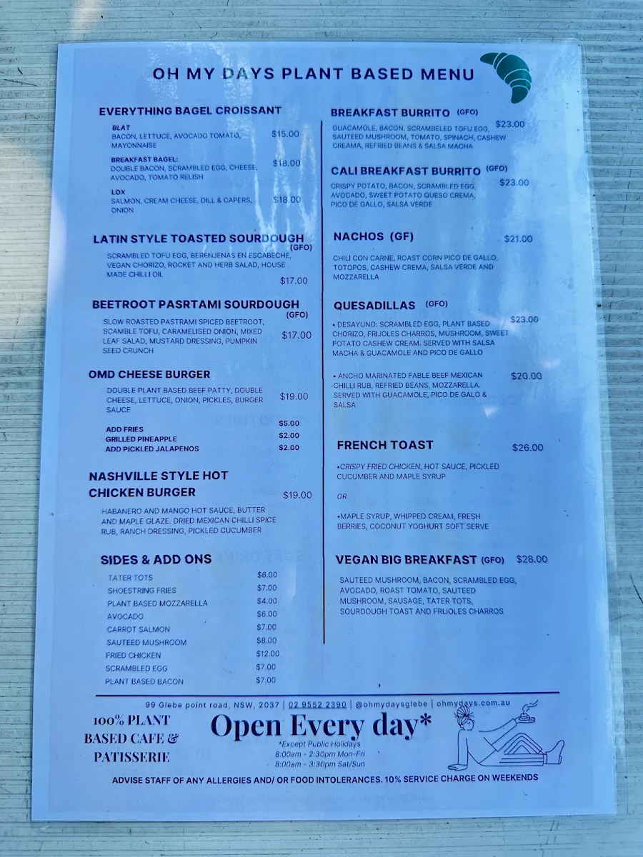 Menu, Oh My Days Vegan Patisserie