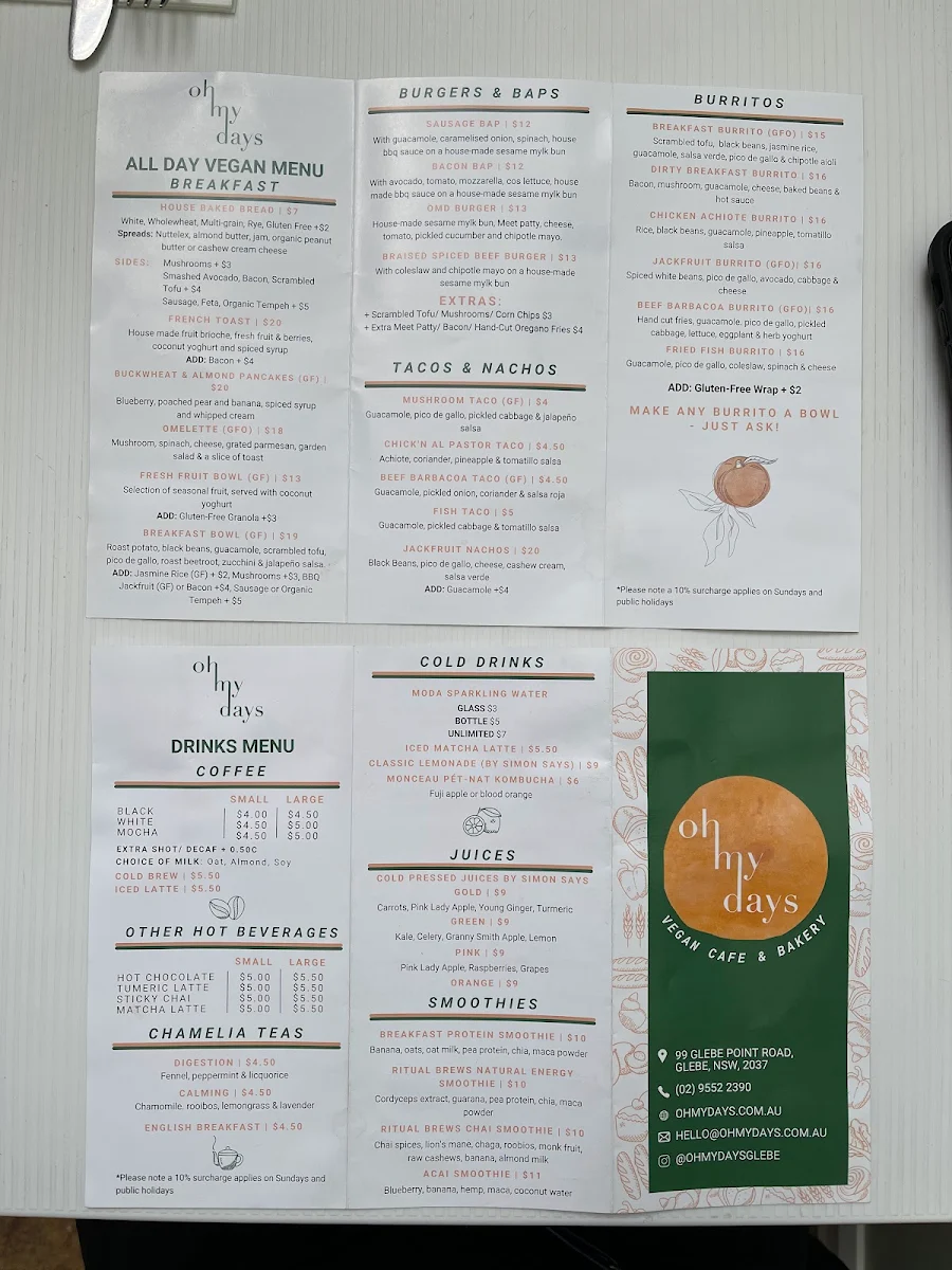 Menu, Oh My Days Vegan Patisserie