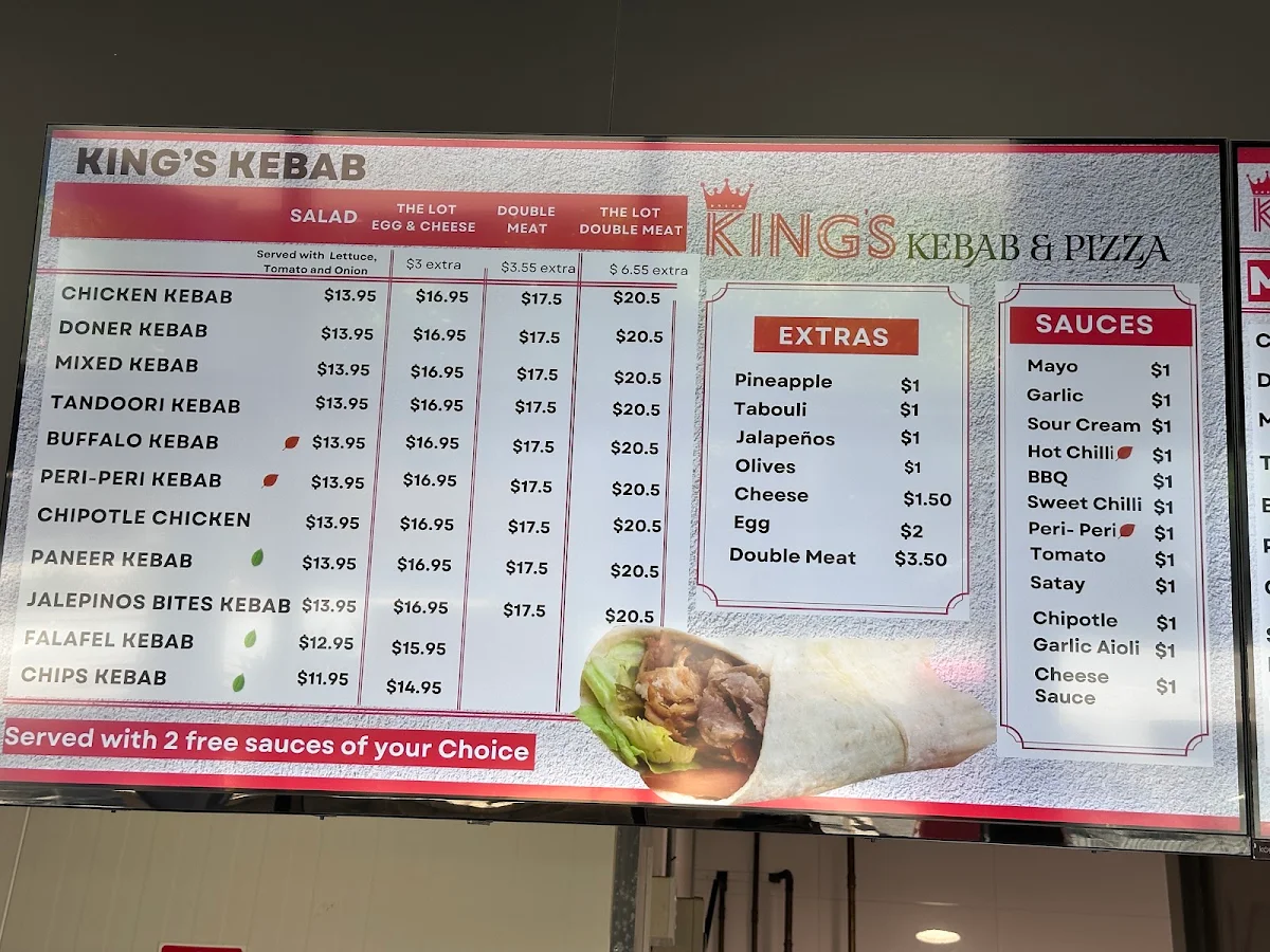 Menu, Kings Kebab & Pizza - Gourmet Pizzas & Authentic Kebabs in Atwell WA.