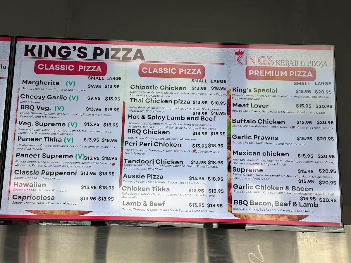 Menu, Kings Kebab & Pizza - Gourmet Pizzas & Authentic Kebabs in Atwell WA.