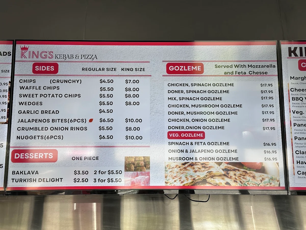 Menu, Kings Kebab & Pizza - Gourmet Pizzas & Authentic Kebabs in Atwell WA.