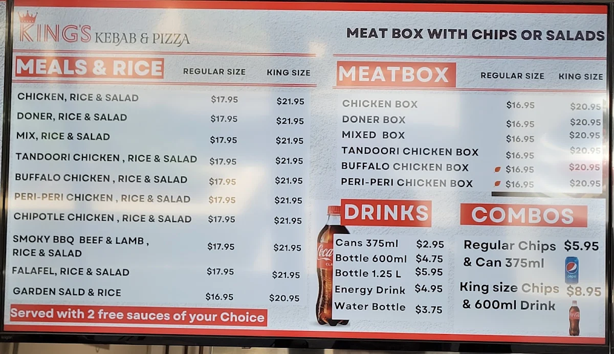 Menu, Kings Kebab & Pizza - Gourmet Pizzas & Authentic Kebabs in Atwell WA.