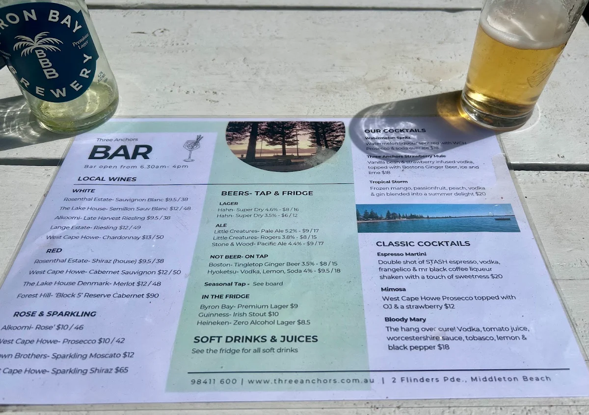 Menu, Three Anchors