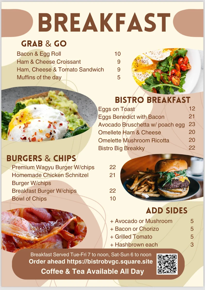 Menu, Bistro at BVGC