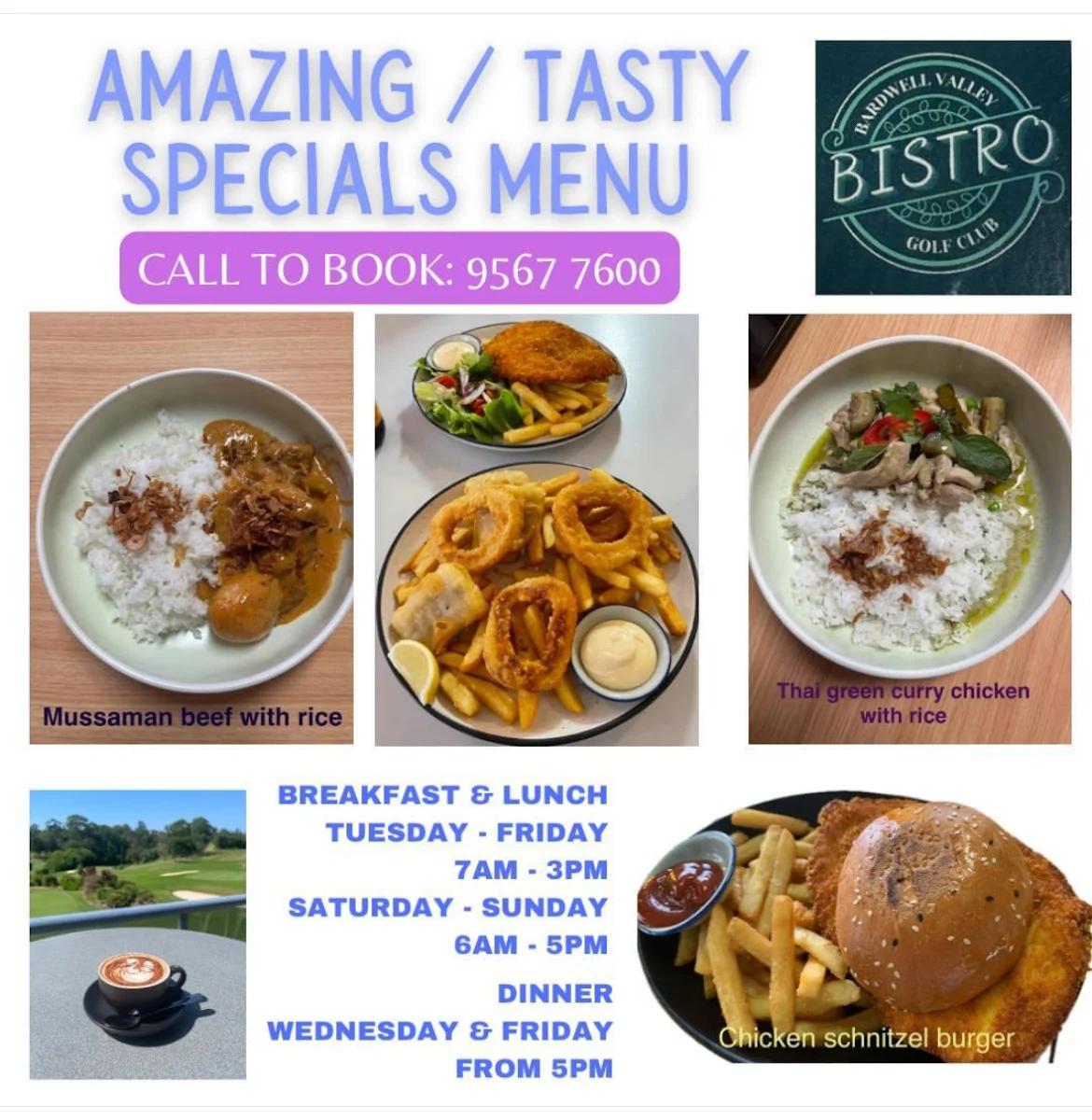 Menu, Bistro at BVGC