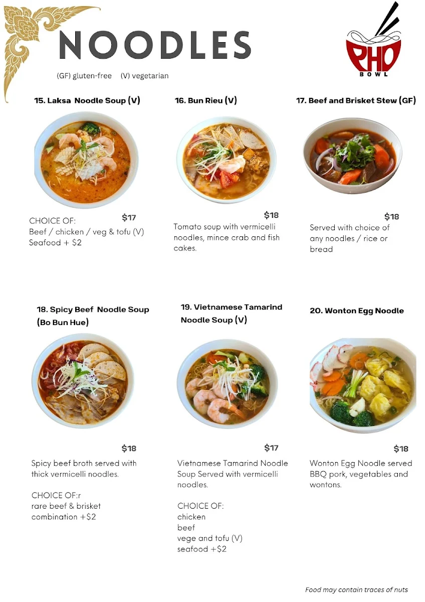 Menu, Pho Bowl