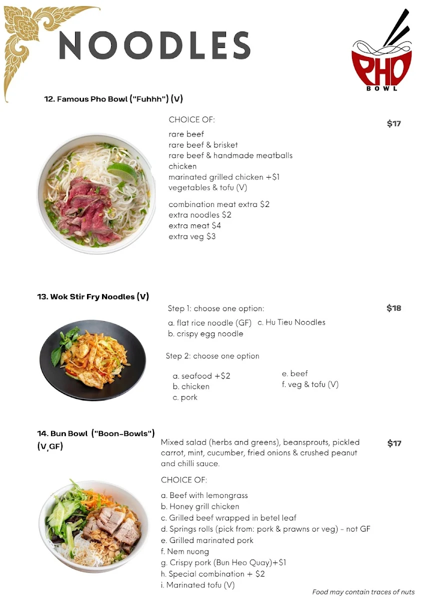Menu, Pho Bowl