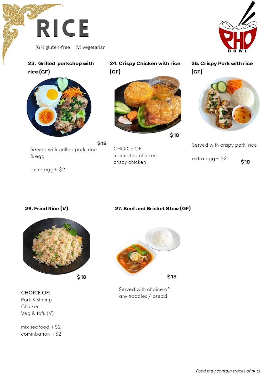 Menu, Pho Bowl