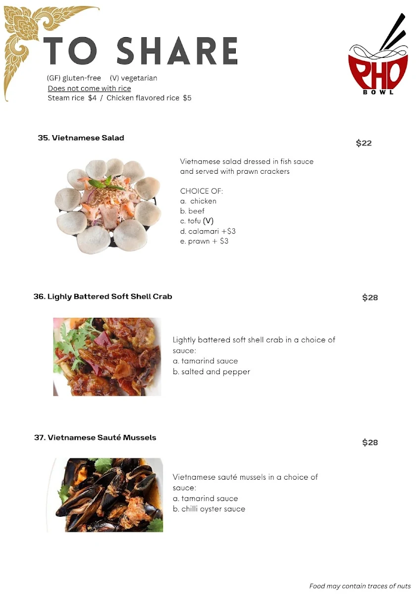 Menu, Pho Bowl