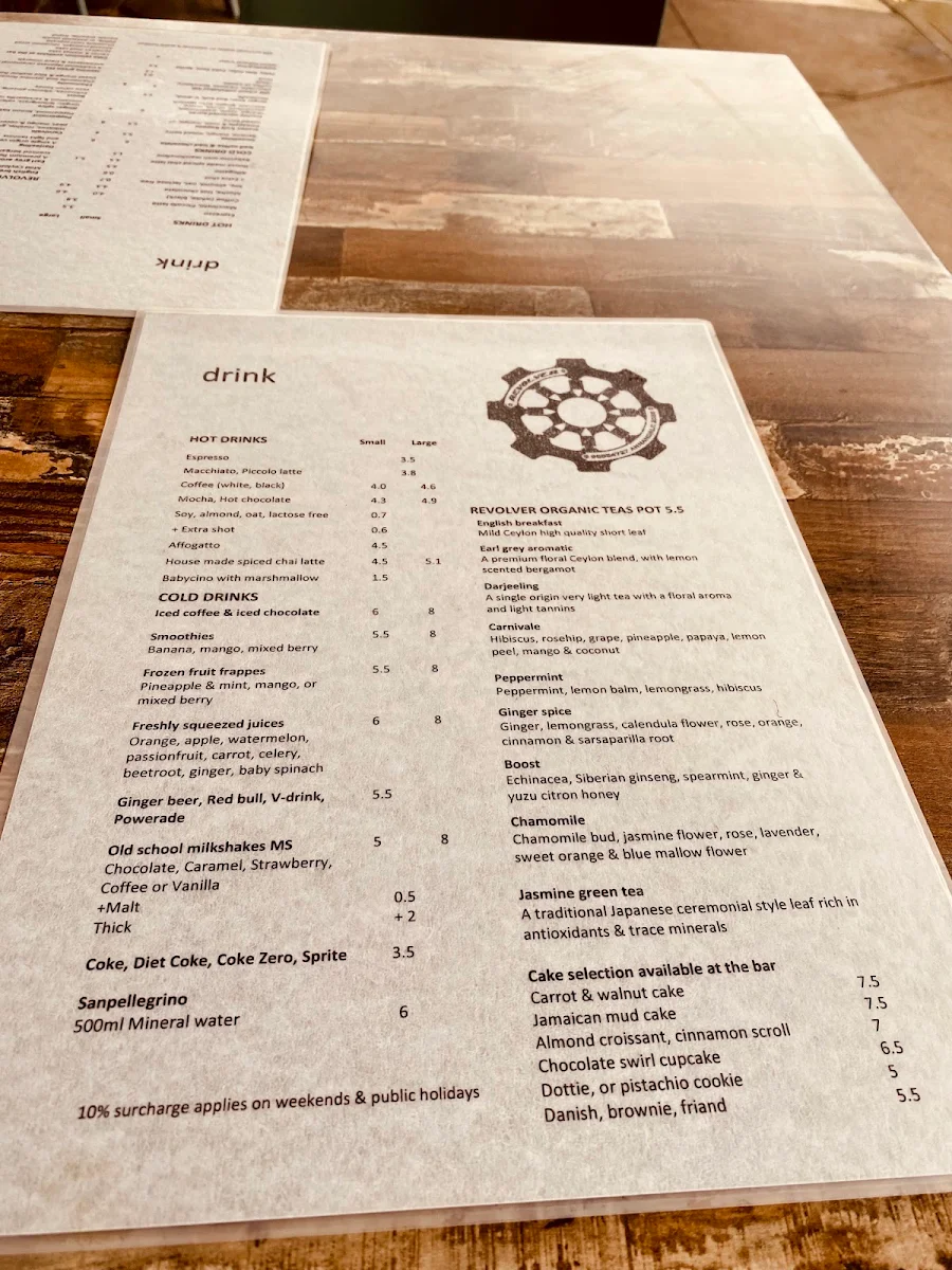 Menu, Revolver Cafe
