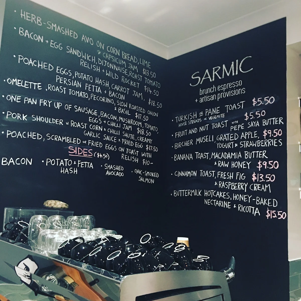 Menu, Sarmic Cafe