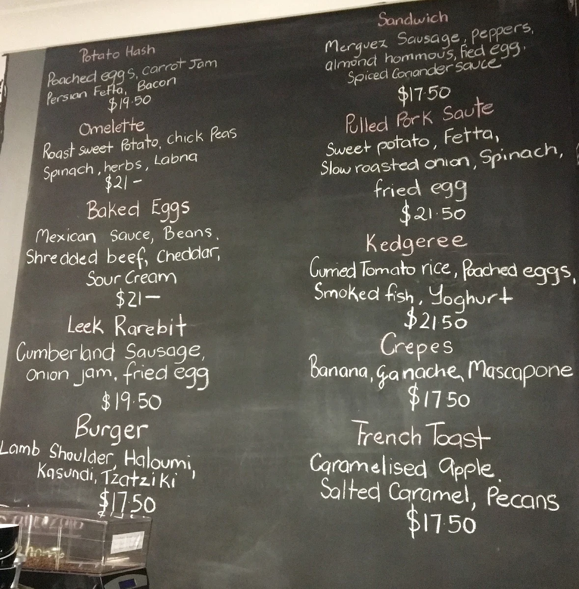 Menu, Sarmic Cafe