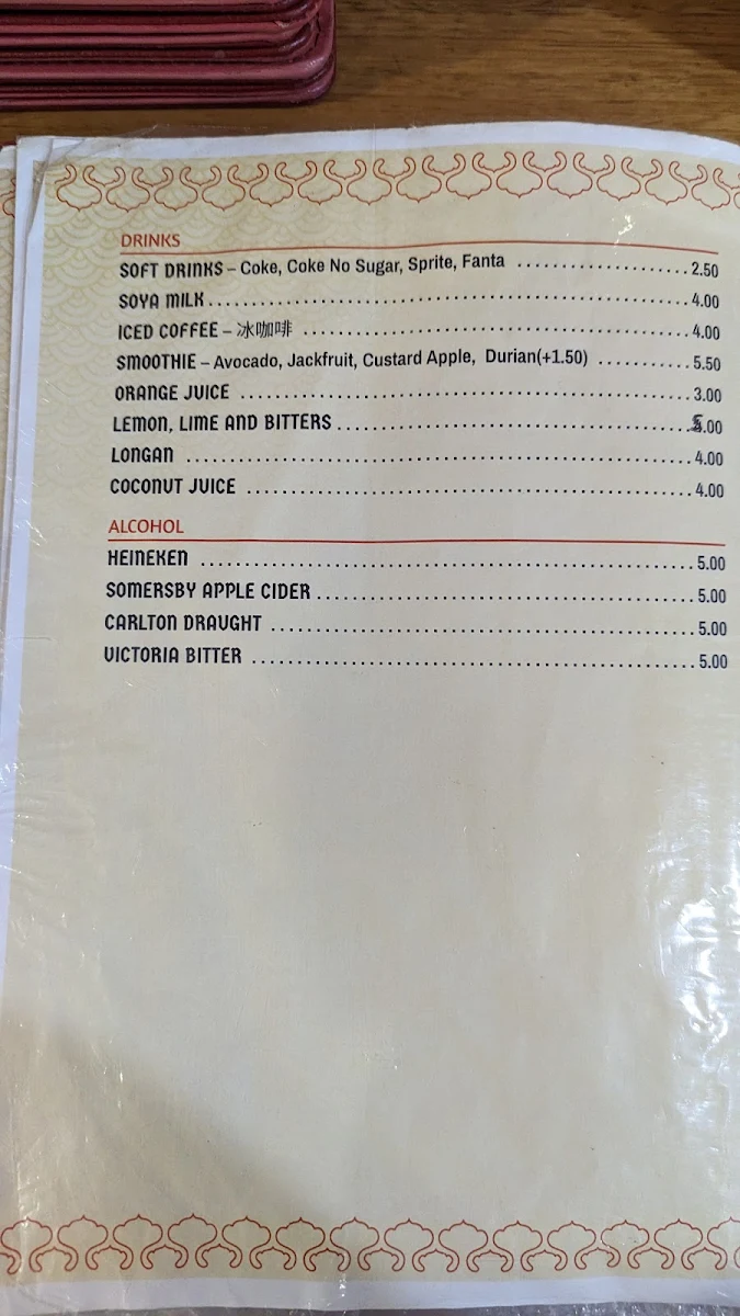 Menu, Golden Chopstix