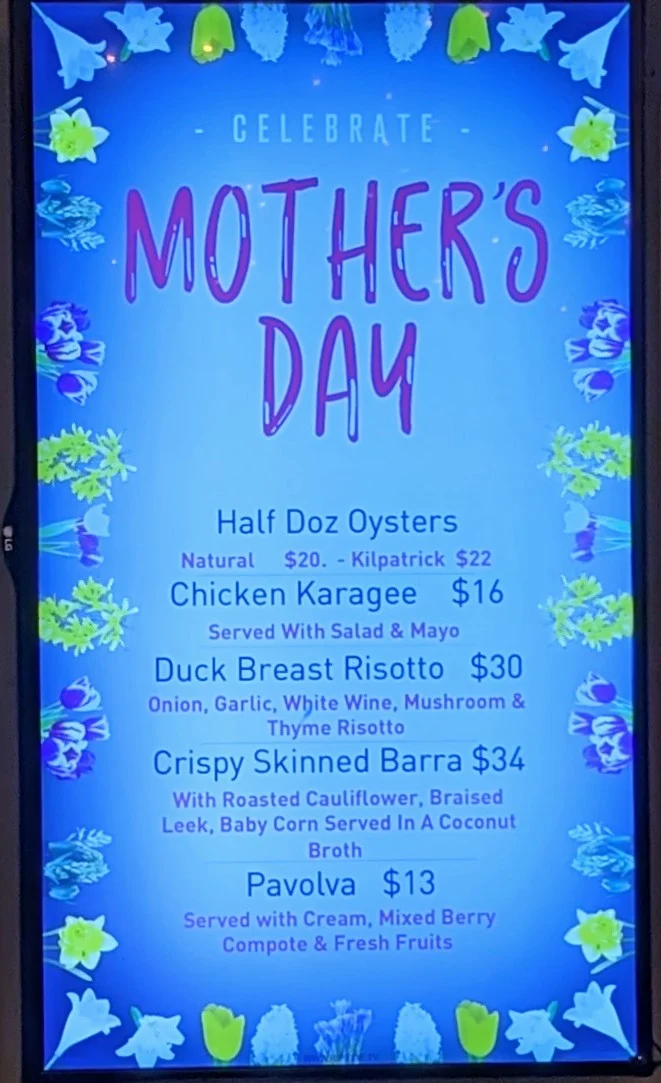 Menu, Shafston Hotel