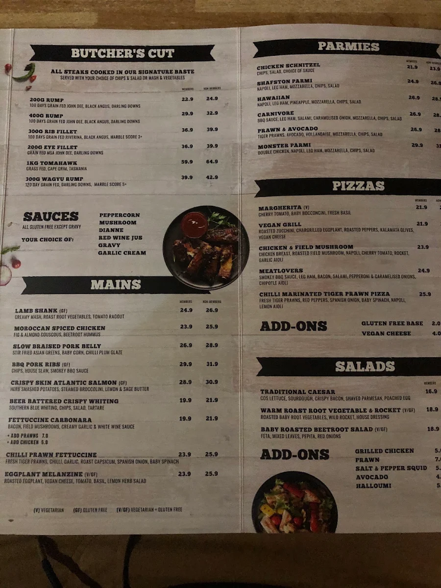Menu, Shafston Hotel