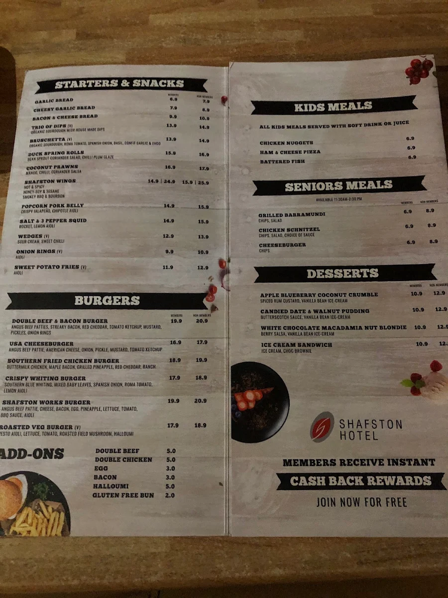 Menu, Shafston Hotel