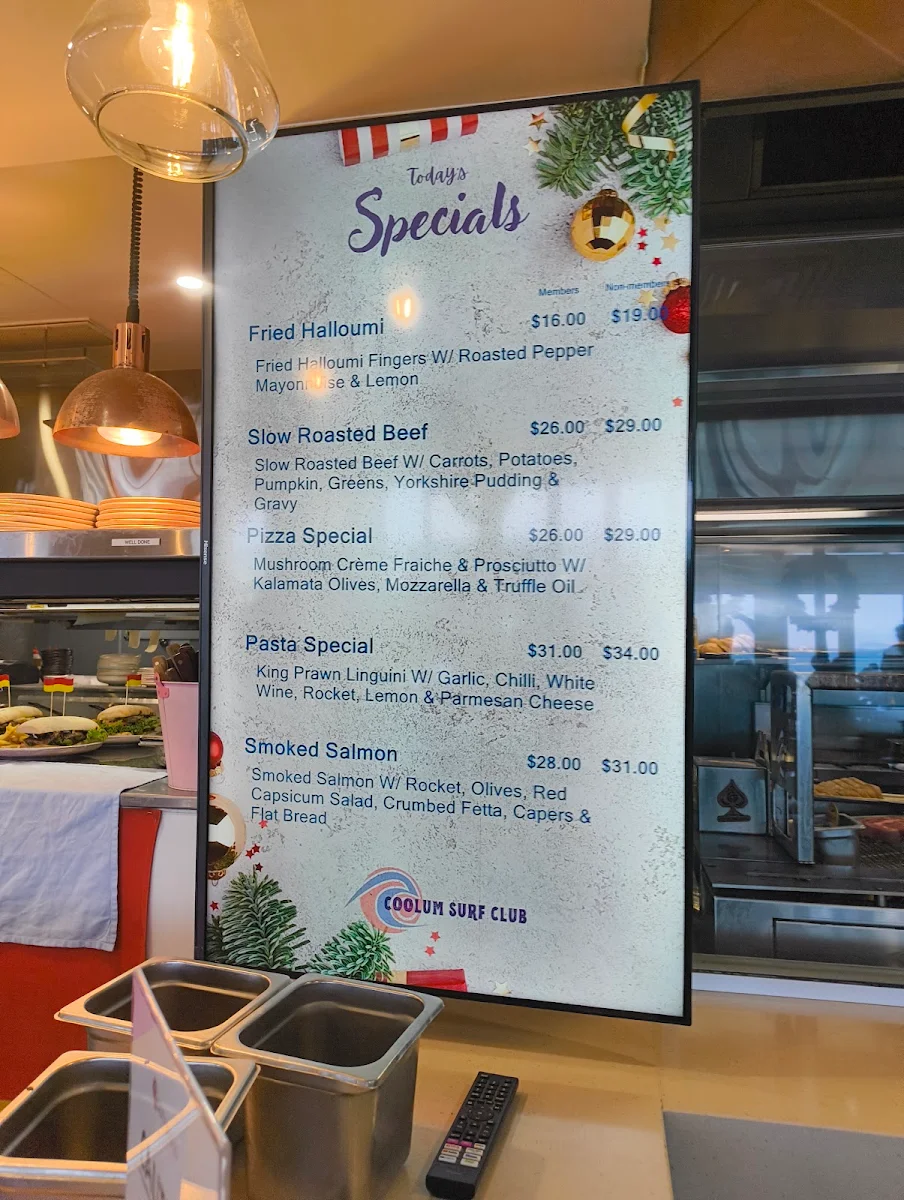 Menu, Coolum Surf Club