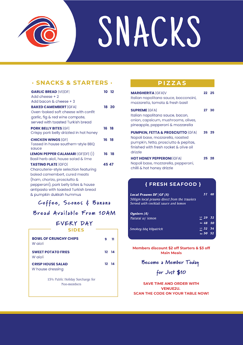 Menu, Coolum Surf Club