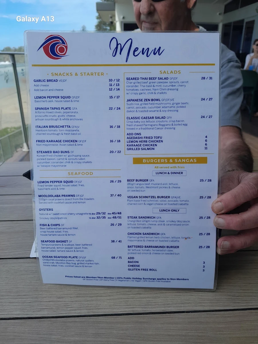 Menu, Coolum Surf Club