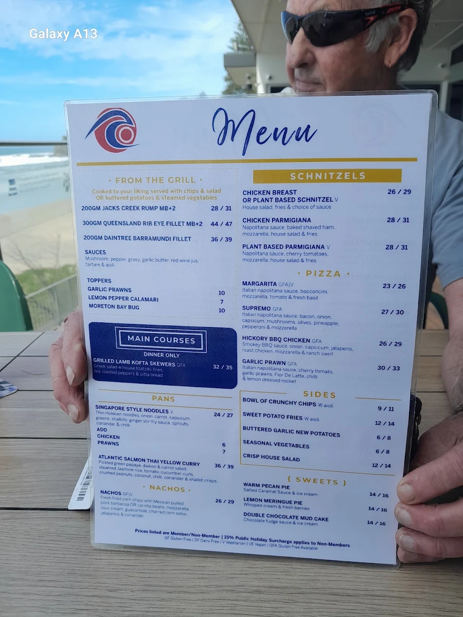 Menu, Coolum Surf Club