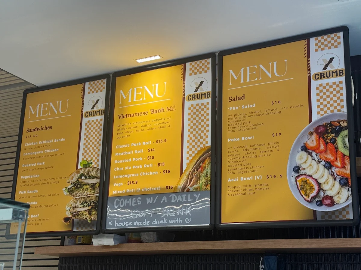 Menu, X Crumb Coffee & Roll