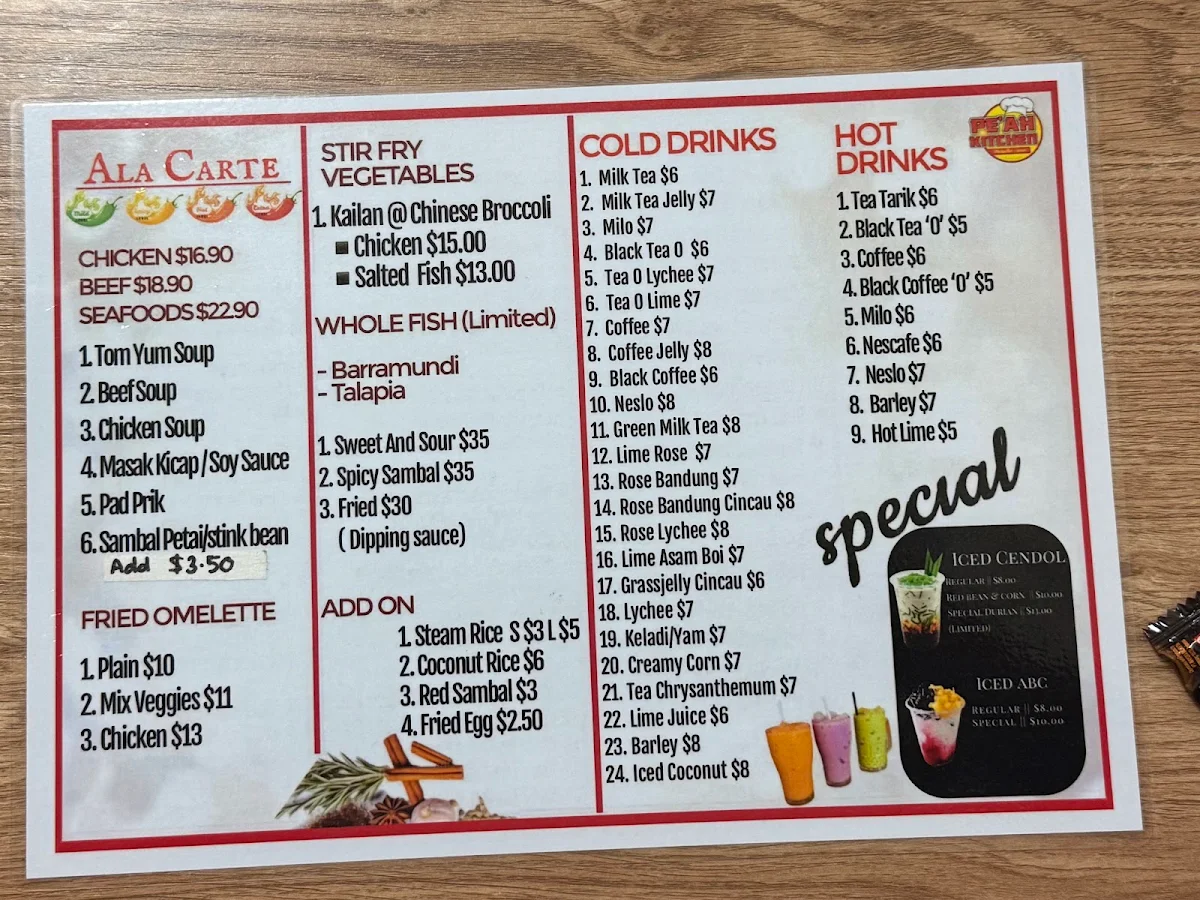 Menu, Pe'ah Kitchen