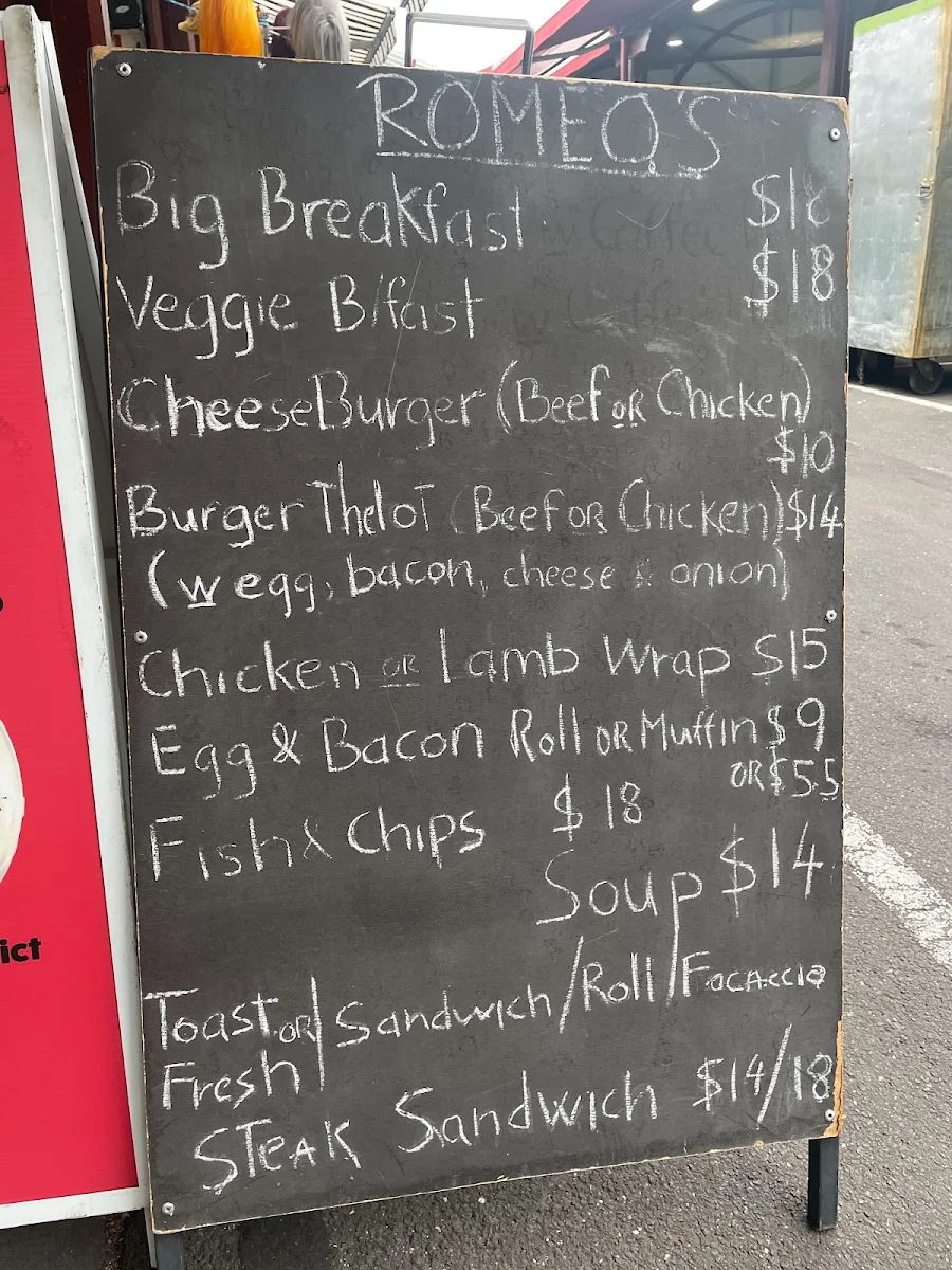 Menu, Romeo's Cafe