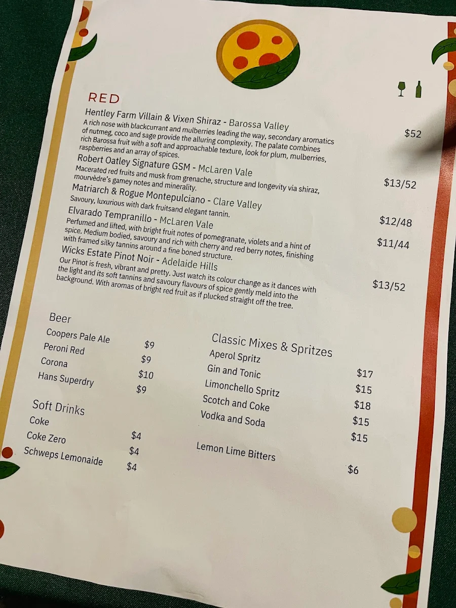 Menu, Avellino's