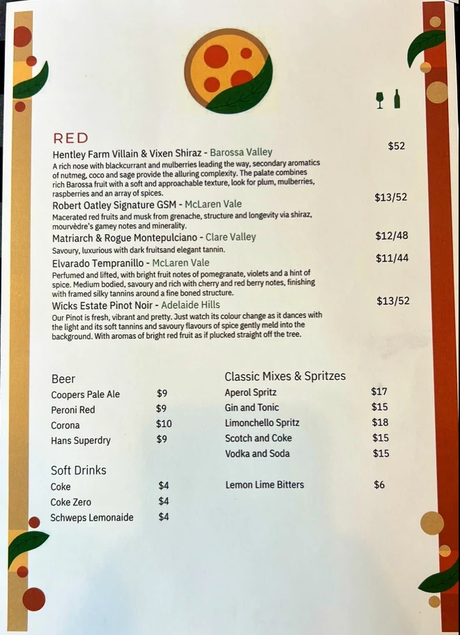 Menu, Avellino's