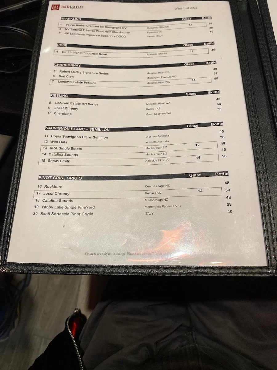 Menu, Red Lotus Vietnamese Chargrill