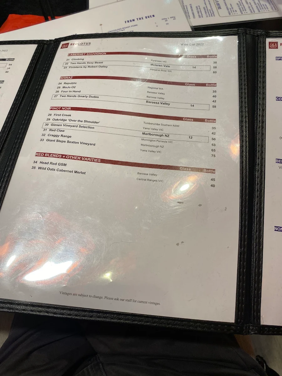 Menu, Red Lotus Vietnamese Chargrill