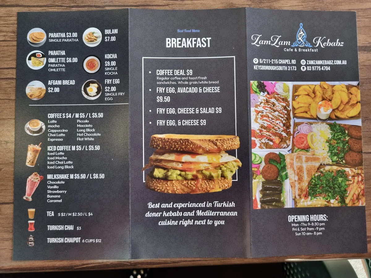 Menu, ZamZam Kebabz