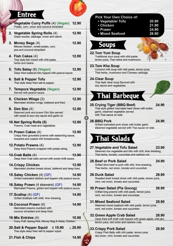 Menu, Giant Thai Restaurant