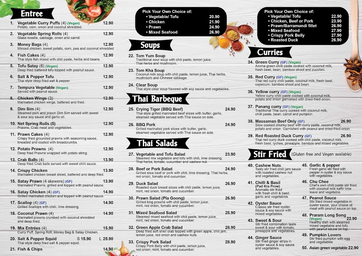 Menu, Giant Thai Restaurant