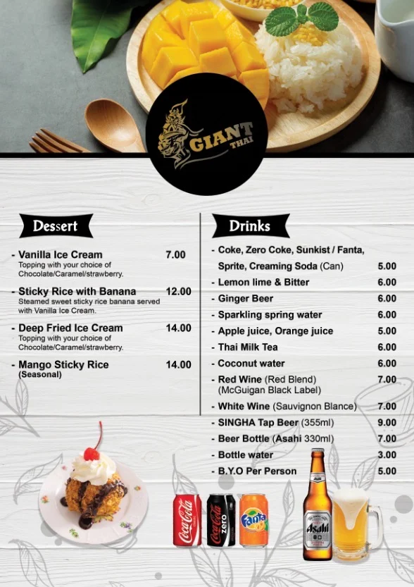 Menu, Giant Thai Restaurant