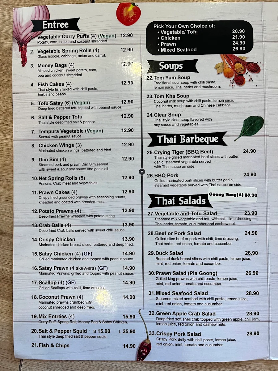Menu, Giant Thai Restaurant