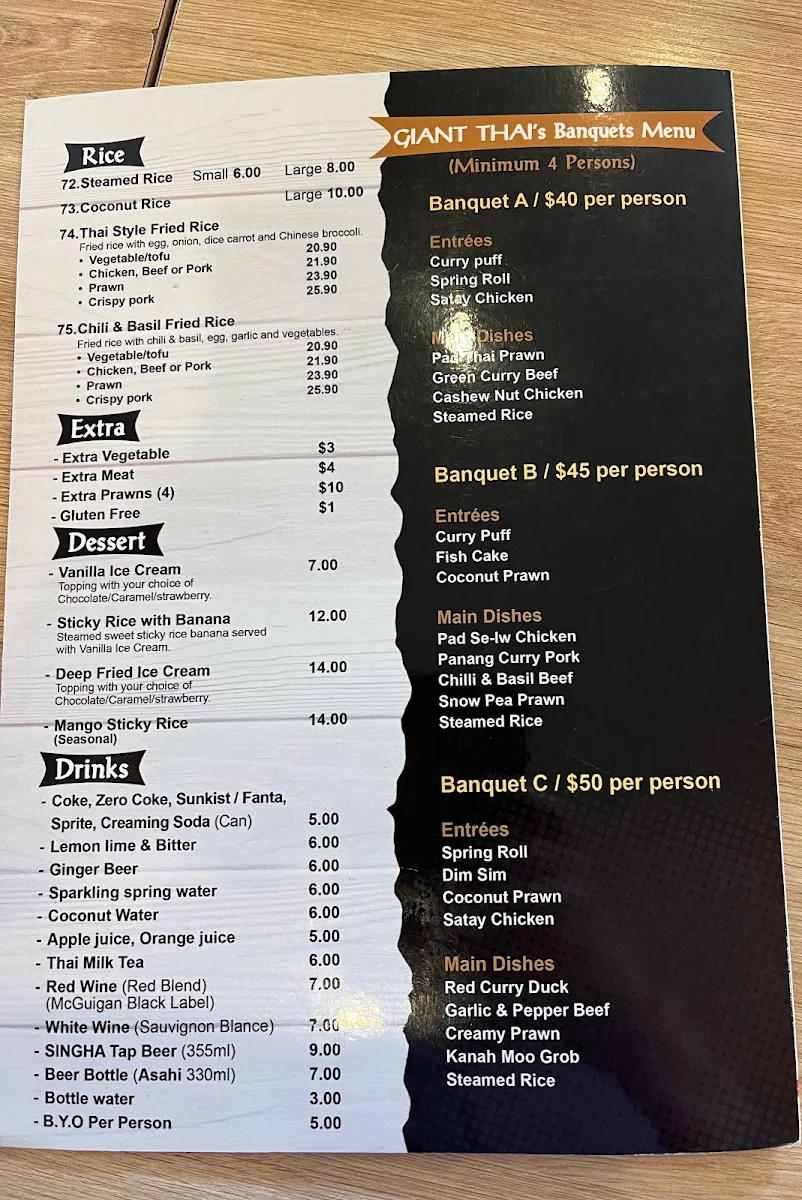 Menu, Giant Thai Restaurant