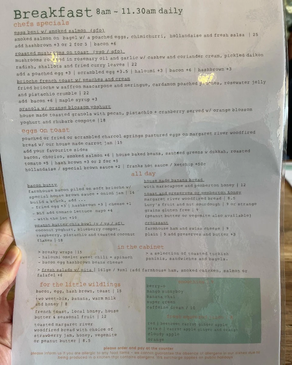 Menu, Wild at Heart Café