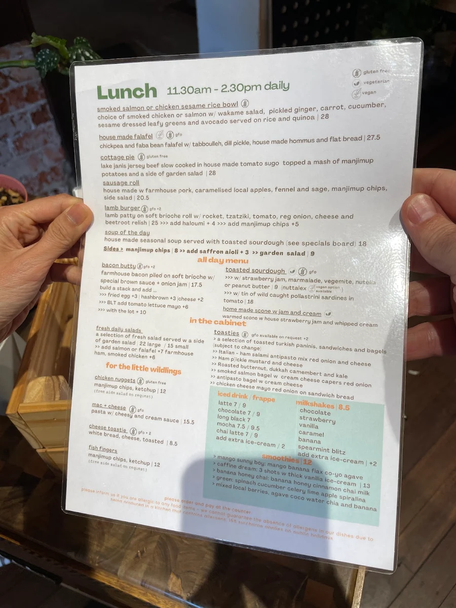 Menu, Wild at Heart Café